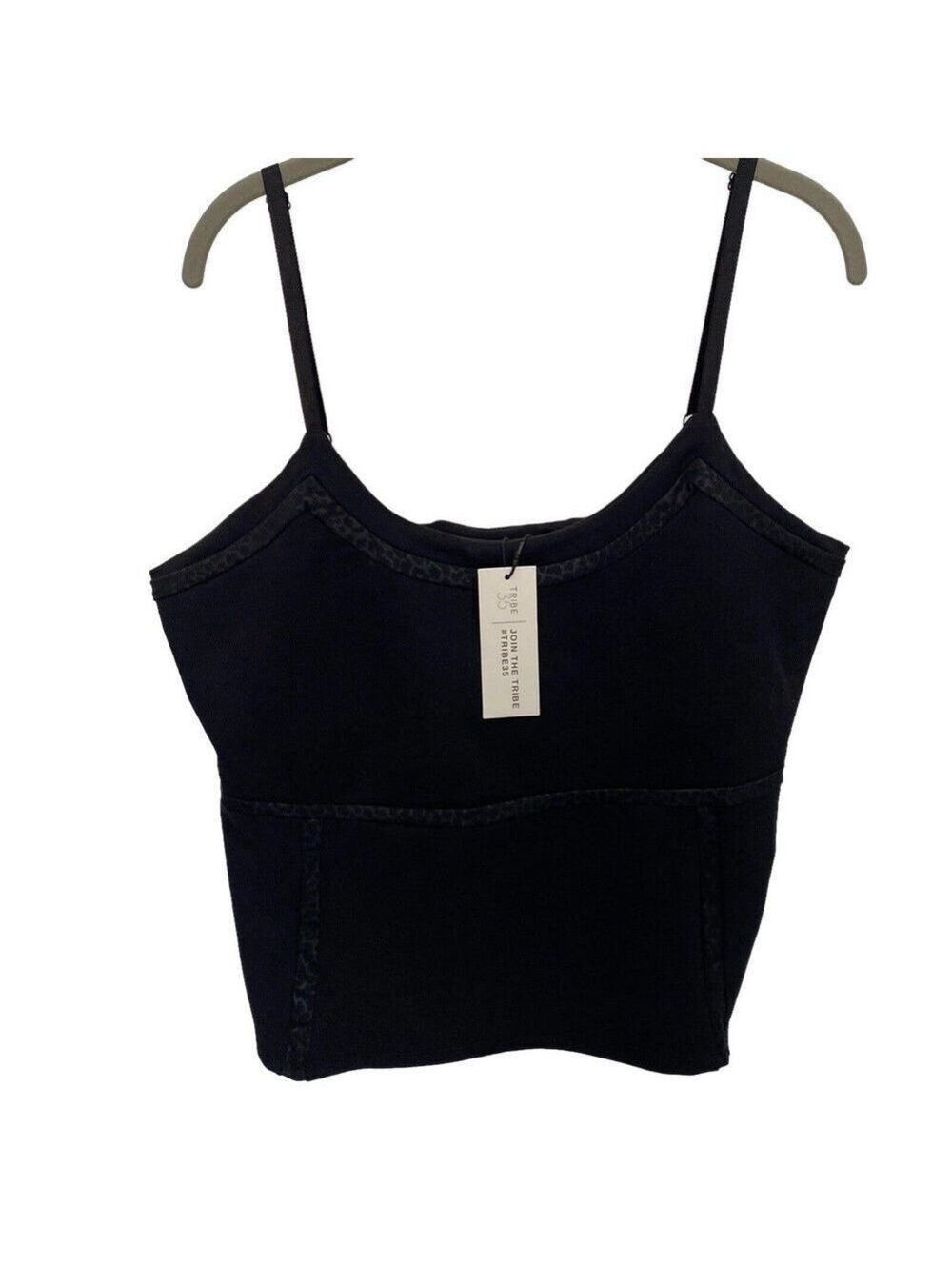 Tribe 35 XL/1X Plus Size Tank Top Shelf Bra Adjustabe Straps Soft Stretchy Black